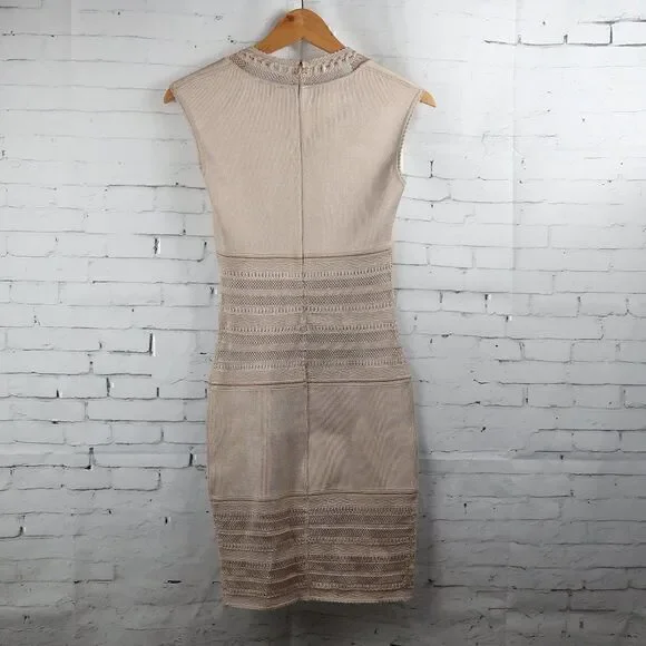 AZZEDINE ALAIA ICONIC VINTAGE SEMI SHEER CROCHET KNIT NEUTRAL DRESS SIZE SMALL - Picture 11 of 11